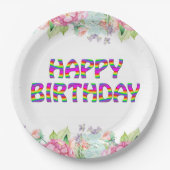 Happy Birthday Blumendesign Pappteller (Vorderseite)