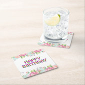 Happy Birthday Blumendesign Rechteckiger Pappuntersetzer (Vor Ort)