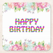Happy Birthday Blumendesign Rechteckiger Pappuntersetzer (Vorderseite)