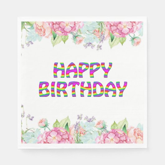 Happy Birthday Blumendesign Serviette (Vorderseite)
