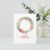 Happy Birthday Blumenkranz Aquarell Postkarte (Stehend Vorderseite)