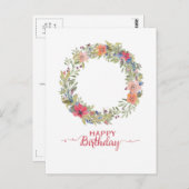 Happy Birthday Blumenkranz Aquarell Postkarte (Vorne/Hinten)