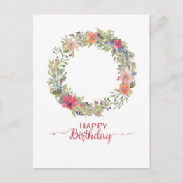 Happy Birthday Blumenkranz Aquarell Postkarte
