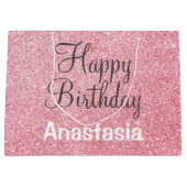 Happy Birthday Blush Pink Rose Gold Glitzer Name Große Geschenktüte (Vorderseite)