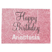 Happy Birthday Blush Pink Rose Gold Glitzer Name Große Geschenktüte (Rückseite)