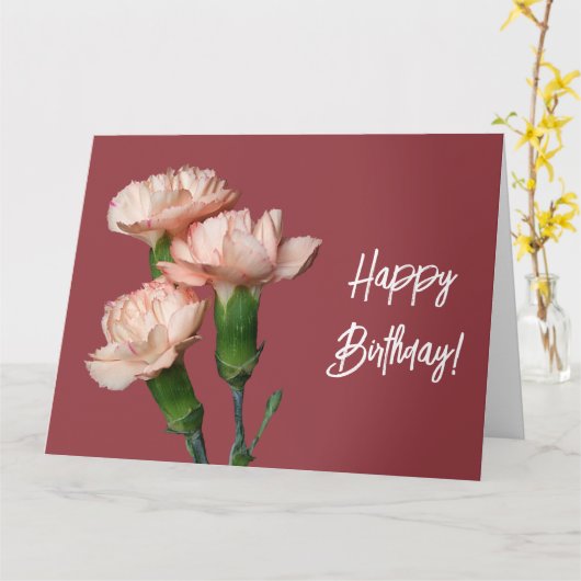 Happy Birthday Blush Rosa Carnation hübsch Blüte Karte (Gelbe Blume)