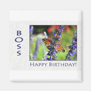 Happy Birthday Boss Blume und Schmetterlinge Magnet