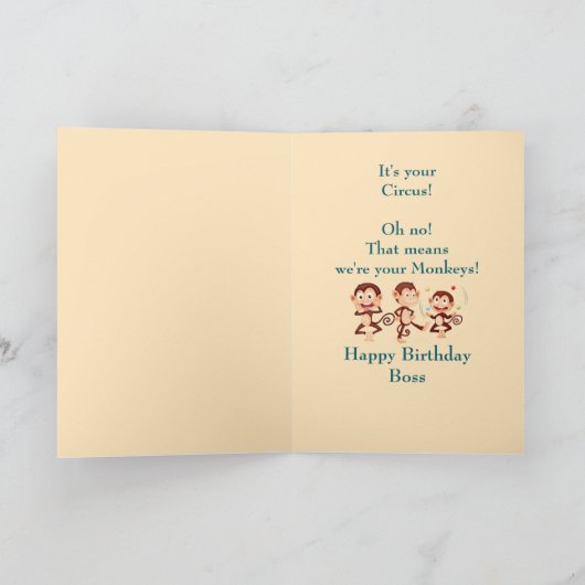 Happy Birthday Boss Circus Affen Funny Karte (Innenseite)