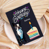 Happy Birthday Boston Terrier and Cake Card Karte