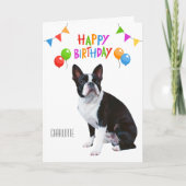 Happy Birthday Boston Terrier Balloons und Banner Karte (Vorderseite)