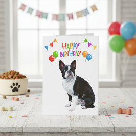 Happy Birthday Boston Terrier Balloons und Banner Karte