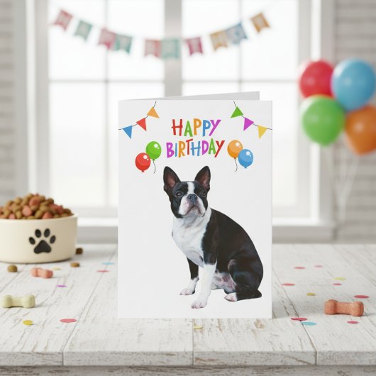 Happy Birthday Boston Terrier Balloons und Banner Karte