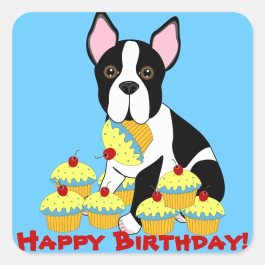 Happy Birthday Boston Terrier Cupcakes Stickers (Vorderseite)