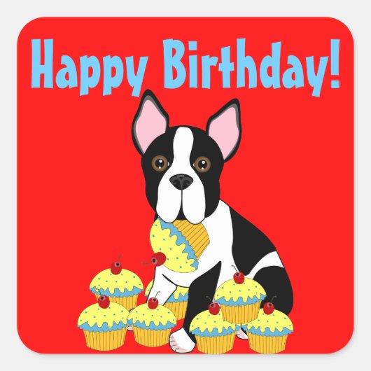 Happy Birthday Boston Terrier Cupcakes Stickers (Vorderseite)