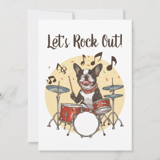 Happy Birthday Boston Terrier Dog Playing Drums Einladung (Vorderseite)