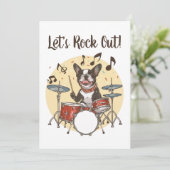 Happy Birthday Boston Terrier Dog Playing Drums Einladung (Stehend Vorderseite)