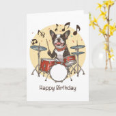 Happy Birthday Boston Terrier Dog Playing Drums Karte (Gelbe Blume)
