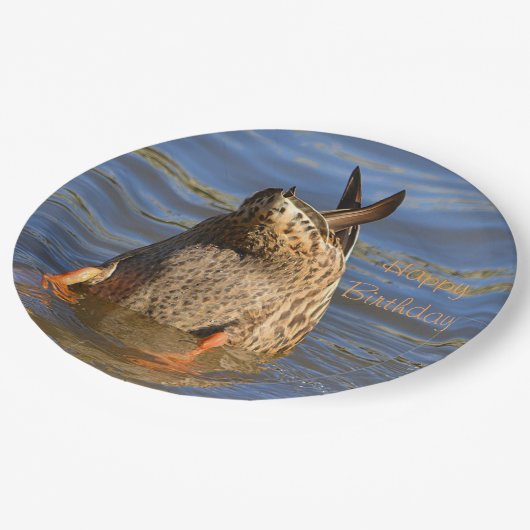Happy Birthday Botoms Up Duck Pappteller (Schrägansicht)