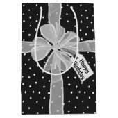 Happy Birthday Bow auf Polka Dots Mittlere Geschenktüte (Vorderseite)