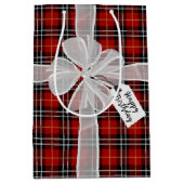 Happy Birthday Bow auf Tartan Kariert Mittlere Geschenktüte (Vorderseite)