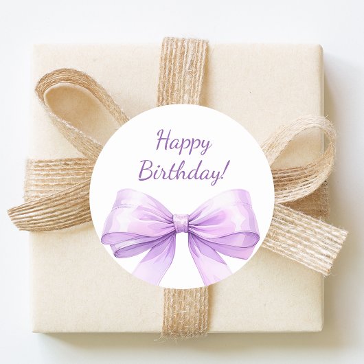 Happy Birthday Bow Lavender elegant Runder Aufkleber