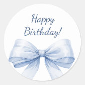 Happy Birthday Bow Light Blue elegant Runder Aufkleber (Vorderseite)