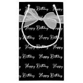 Happy Birthday Bow on Black Kleine Geschenktüte (Rückseite)