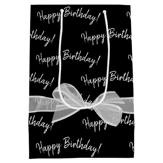 Happy Birthday bow on black Mittlere Geschenktüte (Rückseite)