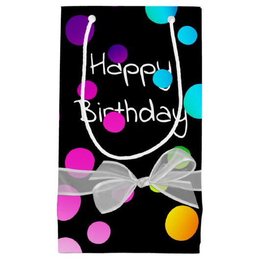 Happy Birthday Bow on Dots Kleine Geschenktüte (Vorderseite)