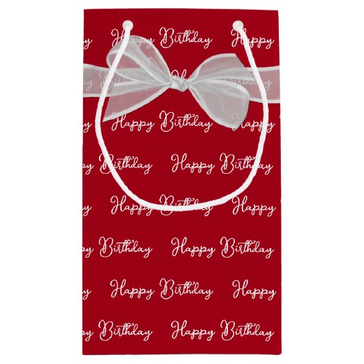 Happy Birthday Bow on Red Kleine Geschenktüte (Rückseite)