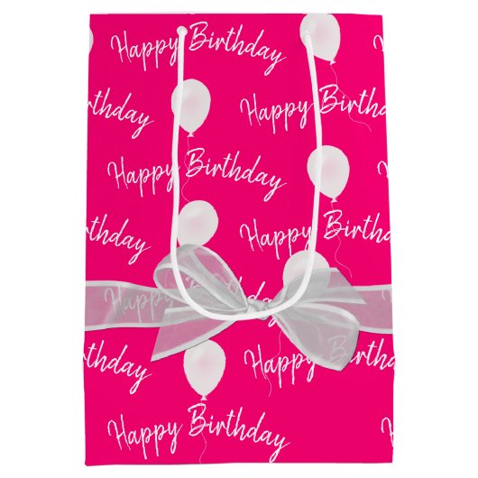 Happy Birthday Bow und Balloons Mittlere Geschenktüte (Rückseite)