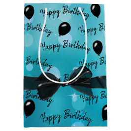 Happy Birthday Bow und Black Balloons Mittlere Geschenktüte