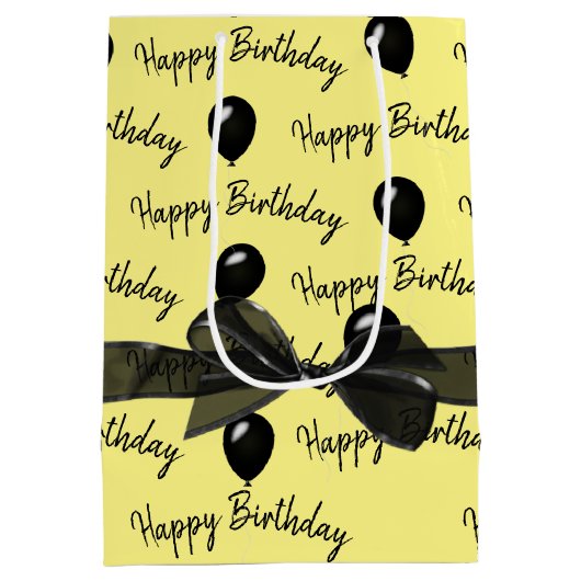 Happy Birthday Bow und Black Balloons Mittlere Geschenktüte (Rückseite)