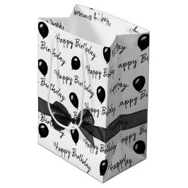 Happy Birthday Bow und Black Balloons Mittlere Geschenktüte