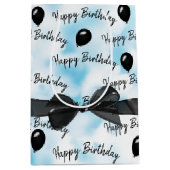 Happy Birthday Bow und Black Balloons Mittlere Geschenktüte (Vorderseite)