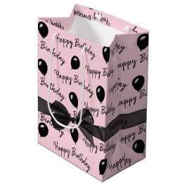 Happy Birthday Bow und Black Balloons Mittlere Geschenktüte