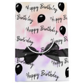 Happy Birthday Bow und Black Balloons Mittlere Geschenktüte (Vorderseite)