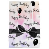 Happy Birthday Bow und Black Balloons Mittlere Geschenktüte (Rückseite)