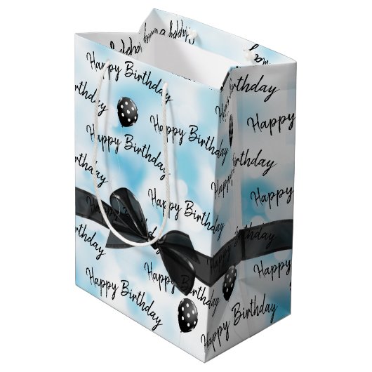 Happy Birthday Bow und Polka Dot Balloons Mittlere Geschenktüte (Rückseite Schrägansicht)