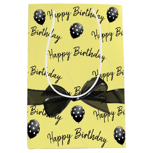 Happy Birthday Bow und Polka Dot Balloons Mittlere Geschenktüte (Vorderseite)