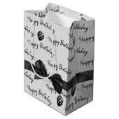 Happy Birthday Bow und Polka Dot Balloons Mittlere Geschenktüte (Rückseite Schrägansicht)