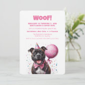 Happy Birthday Boxer mit Pink Balloon Custom Einladung (Stehend Vorderseite)