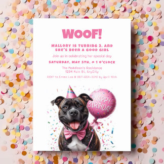 Happy Birthday Boxer mit Pink Balloon Custom Einladung