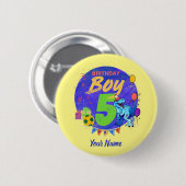 Happy Birthday Boy 5. fünften Geburtstag Dinosauri Button (Vorne & Hinten)