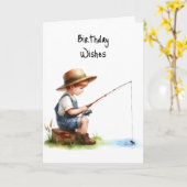 Happy Birthday Boy Fishing Pond Creek Hat Overalls Karte (Gelbe Blume)