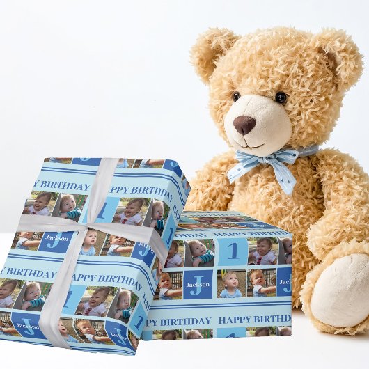 Happy Birthday Boy Foto Collage Niedlich Custom Geschenkpapier