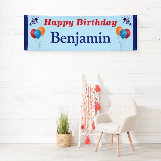 Happy Birthday Boy Men Name Balloons Star jedes Ja Banner (Insitu)