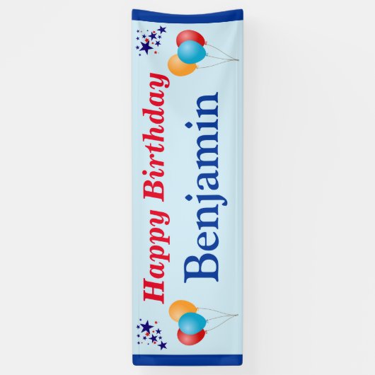 Happy Birthday Boy Men Name Balloons Star jedes Ja Banner (Vertikal)