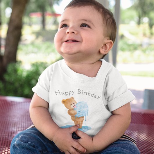 Happy Birthday Boy Teddy Bear Ice Creme Kleinkind T-shirt