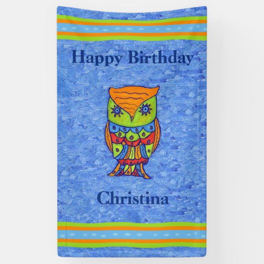 Happy Birthday Bright Fantasy Owl Star Eyes Banner (Vertikal)